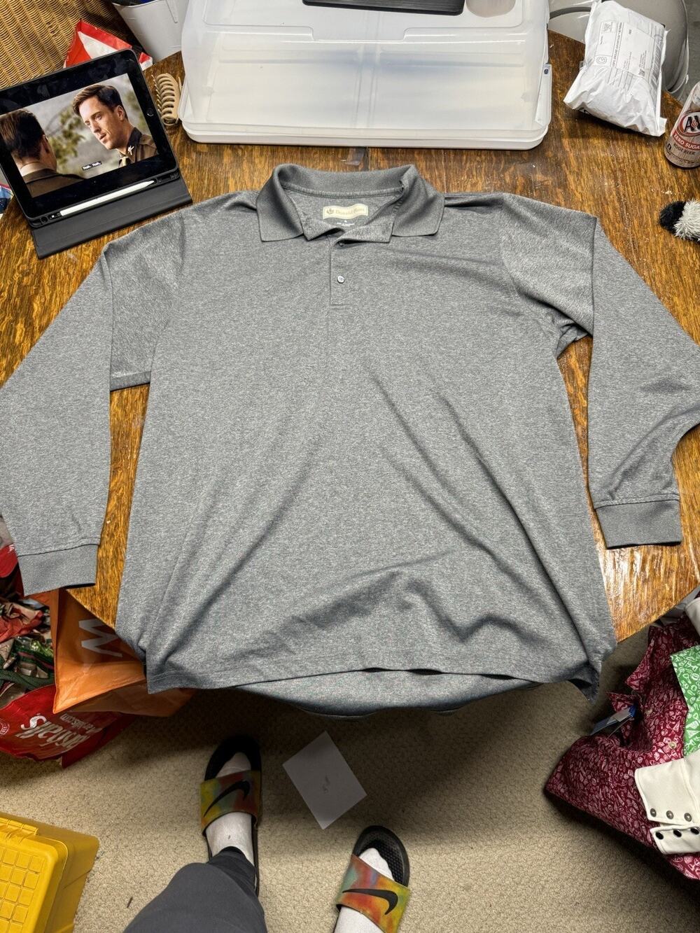 Donald Ross Shirt Mens XL Gray Solid Long Sleeve Polo HP 1909